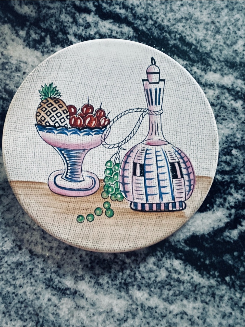 Vintage Fruit and Wine 6” Round Ceramic Trivet